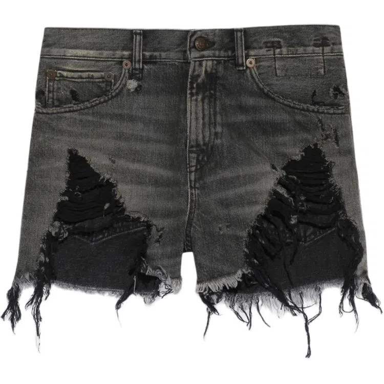R13 Distressed Denim Shorts Black