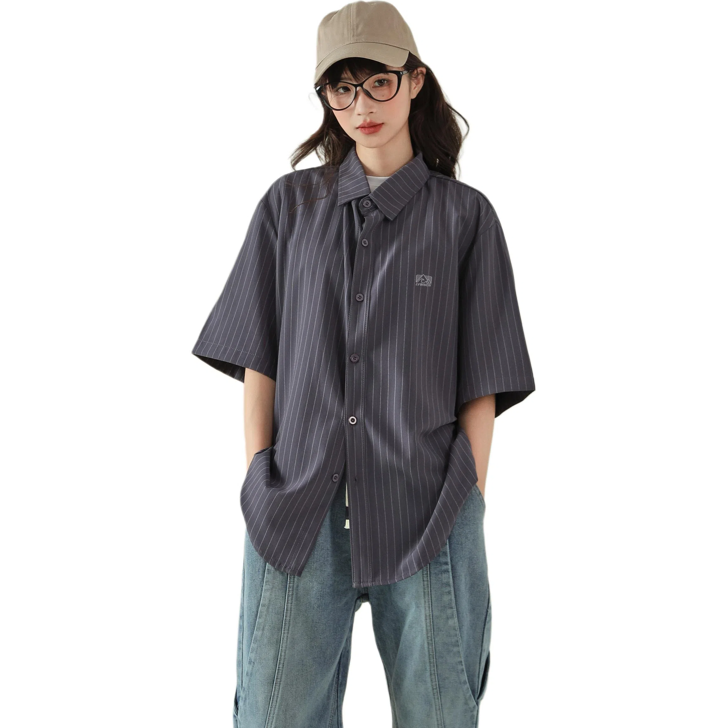 LIVINGTOWN Striped Short Sleeve Shirt Black