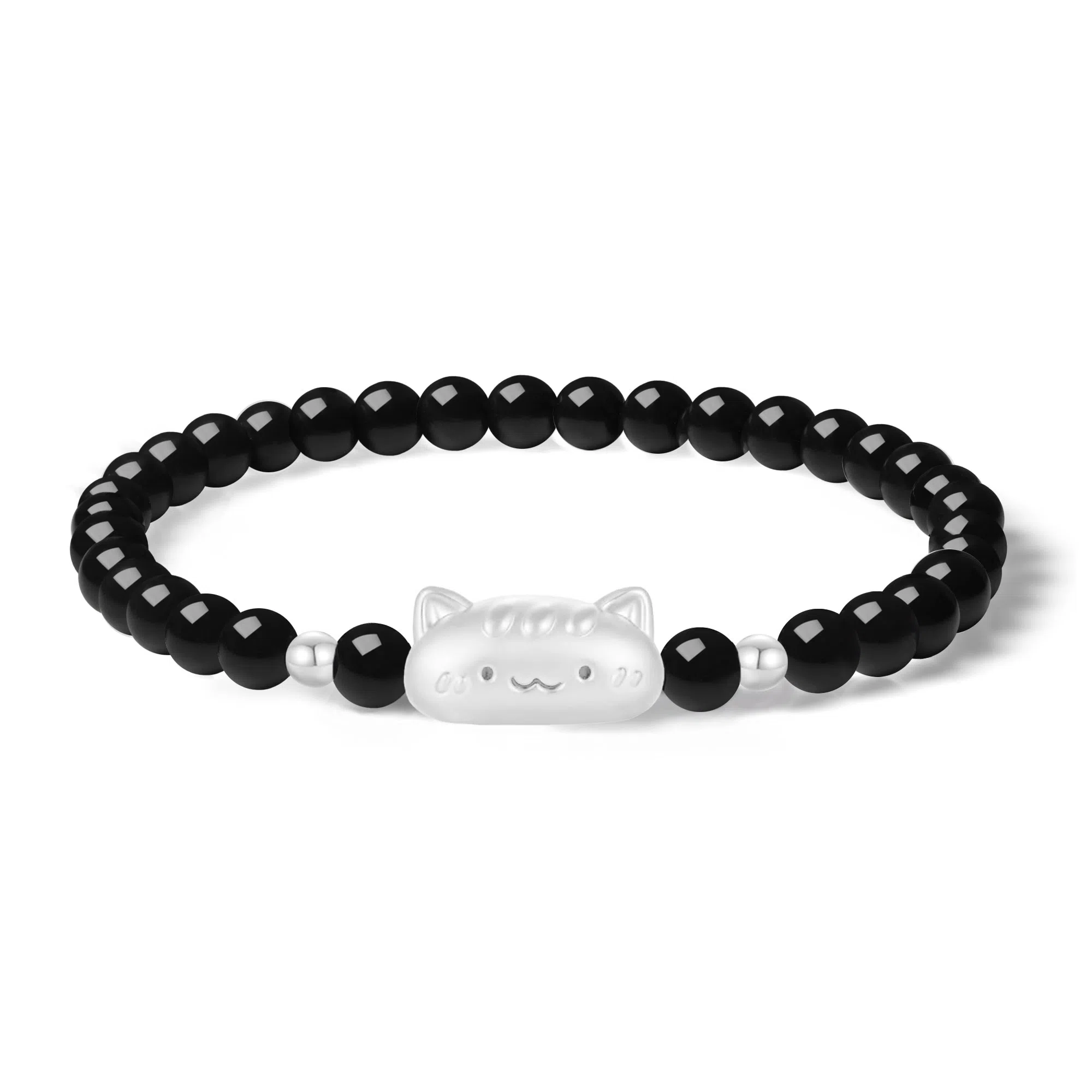【S999足银纯银 高品质】 七七银饰 法棍猫 卡通萌趣可爱经典时尚小众 轻奢精致 转运珠时尚温柔气质百搭 好运 玛瑙 手串 男女同款情侣款