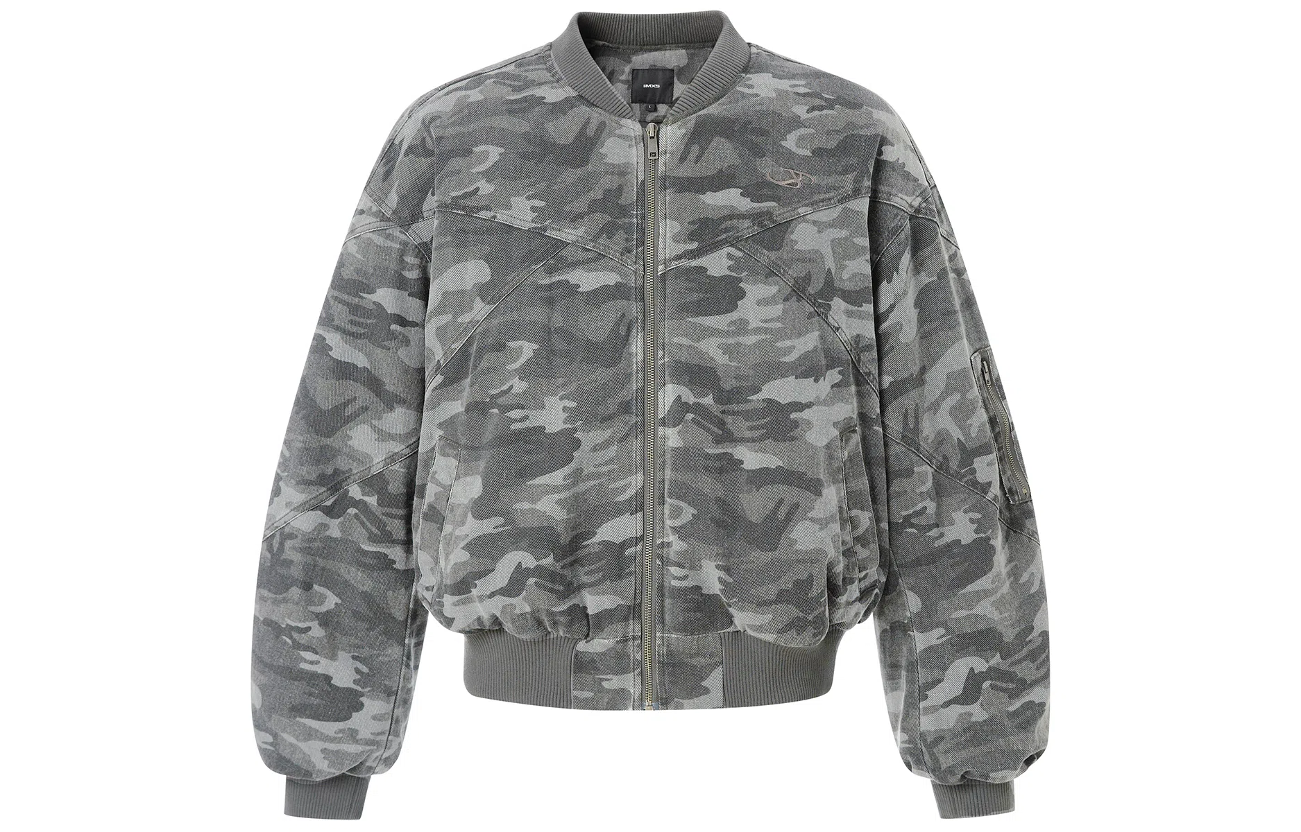 IMXS Deconstructed Washed Baseball Collar Cotton Jacket Camo Gray