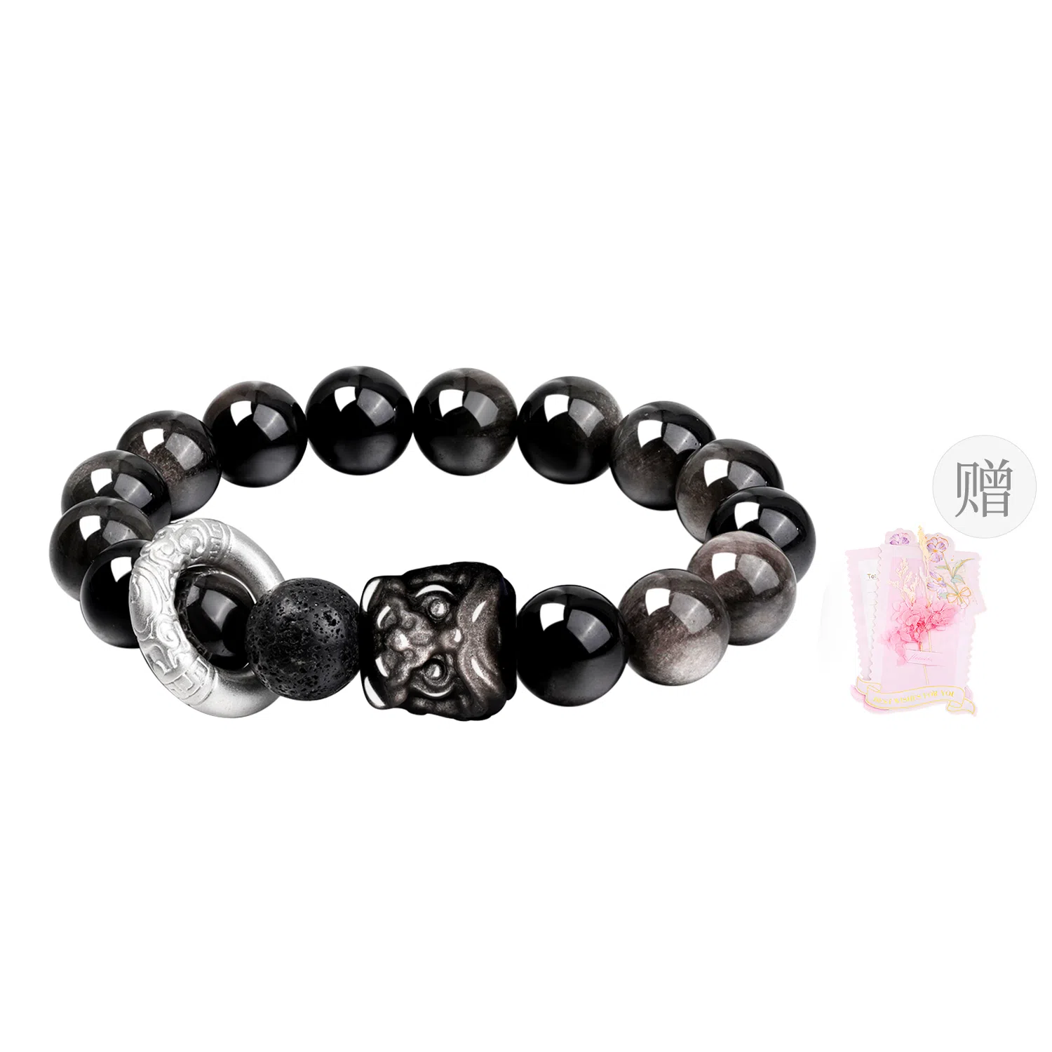 【瑞狮赐福】 老凤祥 纳福醒狮祥云跑环招财呈祥银曜转运珠 新中式时尚简约复古百搭高级感#好运 黑曜石 手串 男女同款情侣款