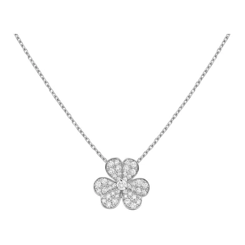 Van Cleef & Arpels Frivole Pendant Small Full Diamond 18k White Gold Necklace