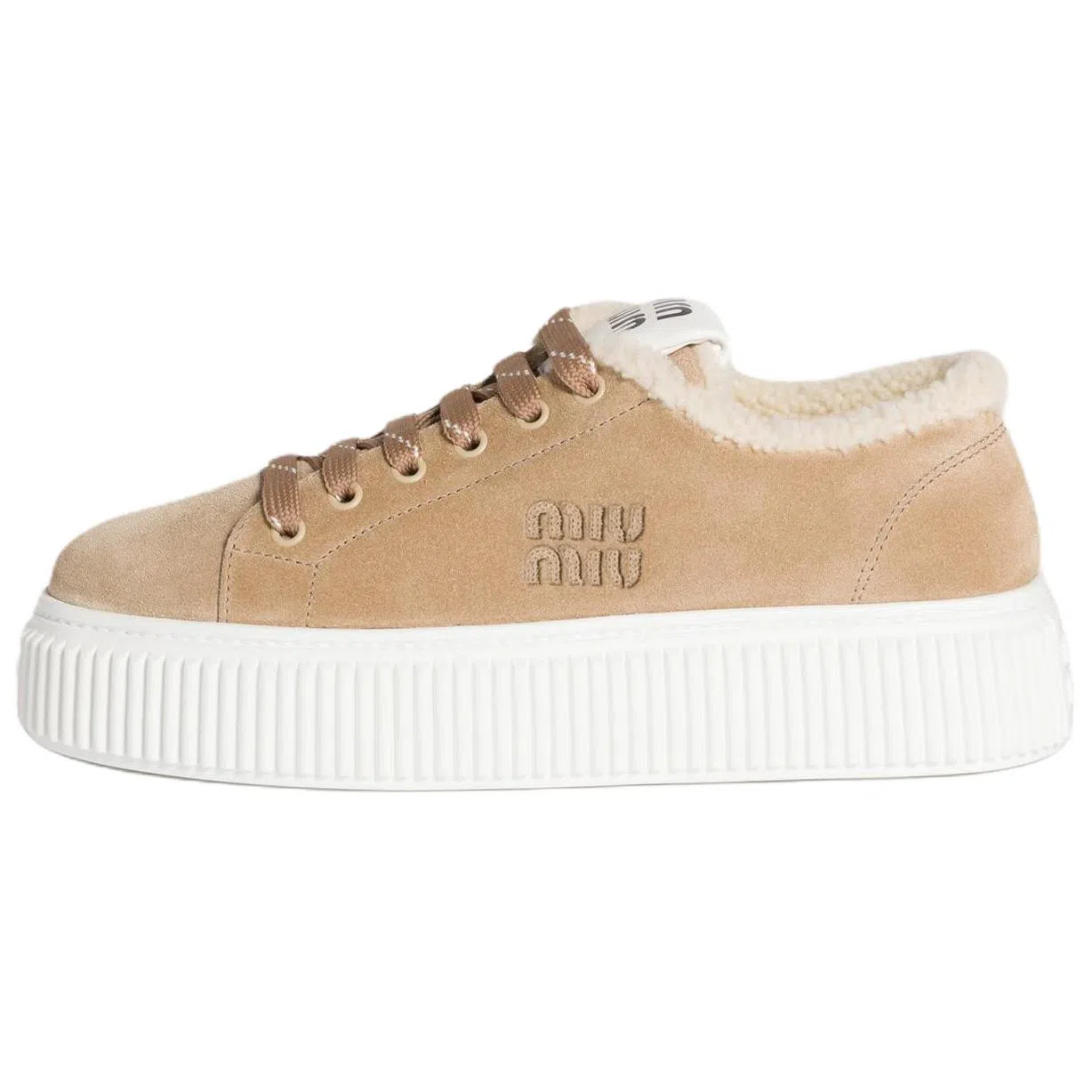 Miu Miu Round Toe Low Top Sneakers Light Brown