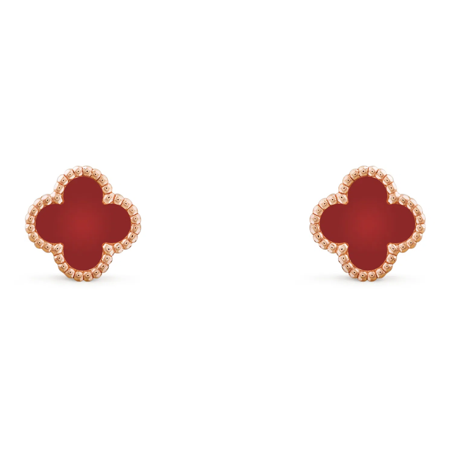 Van Cleef & Arpels Alhambra Carnelian Single Flower Earrings Rose Gold